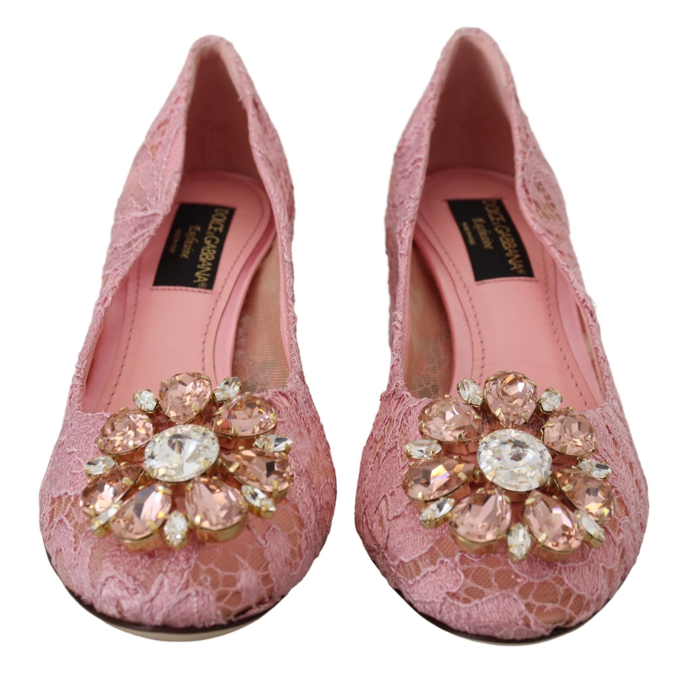Dolce & Gabbana Pastel Pink Lace Crystal Embellished Pumps - ACCEXO