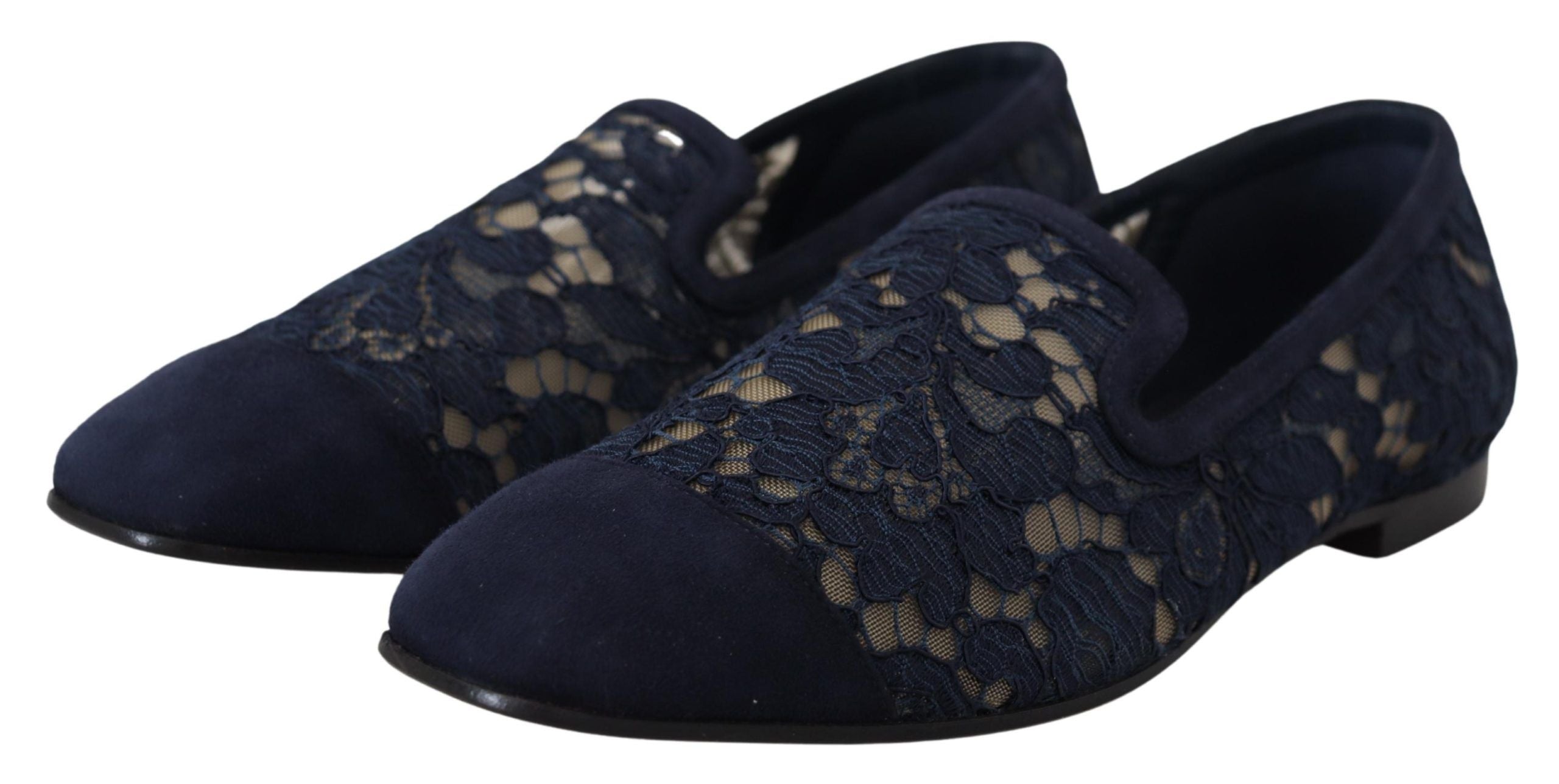 Dolce & Gabbana Blue Floral Lace Slip Ons Loafers Flats Shoes Secondary image