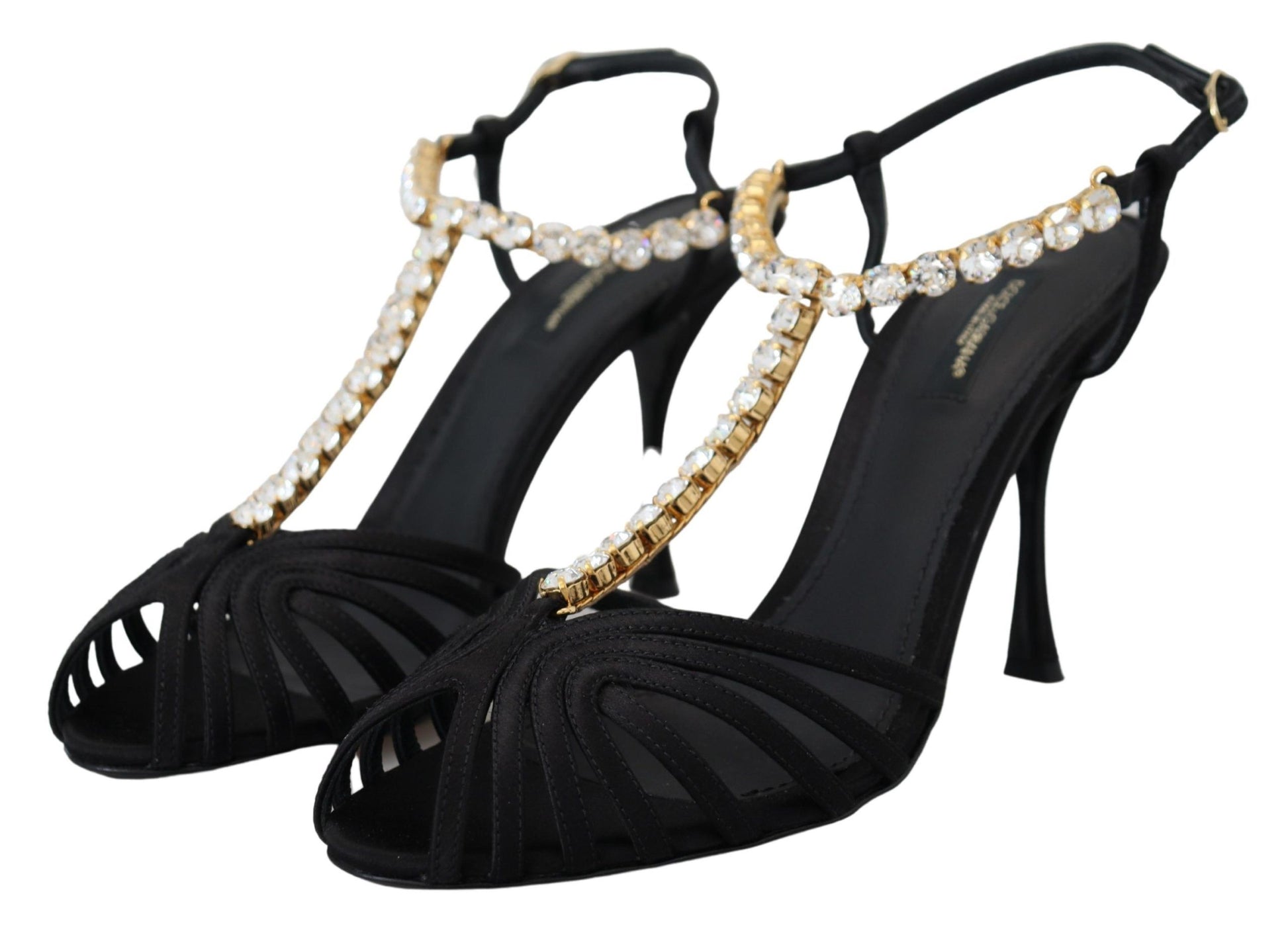 Dolce & Gabbana Elegant Silk Blend Crystal T-Strap Heels - ACCEXO