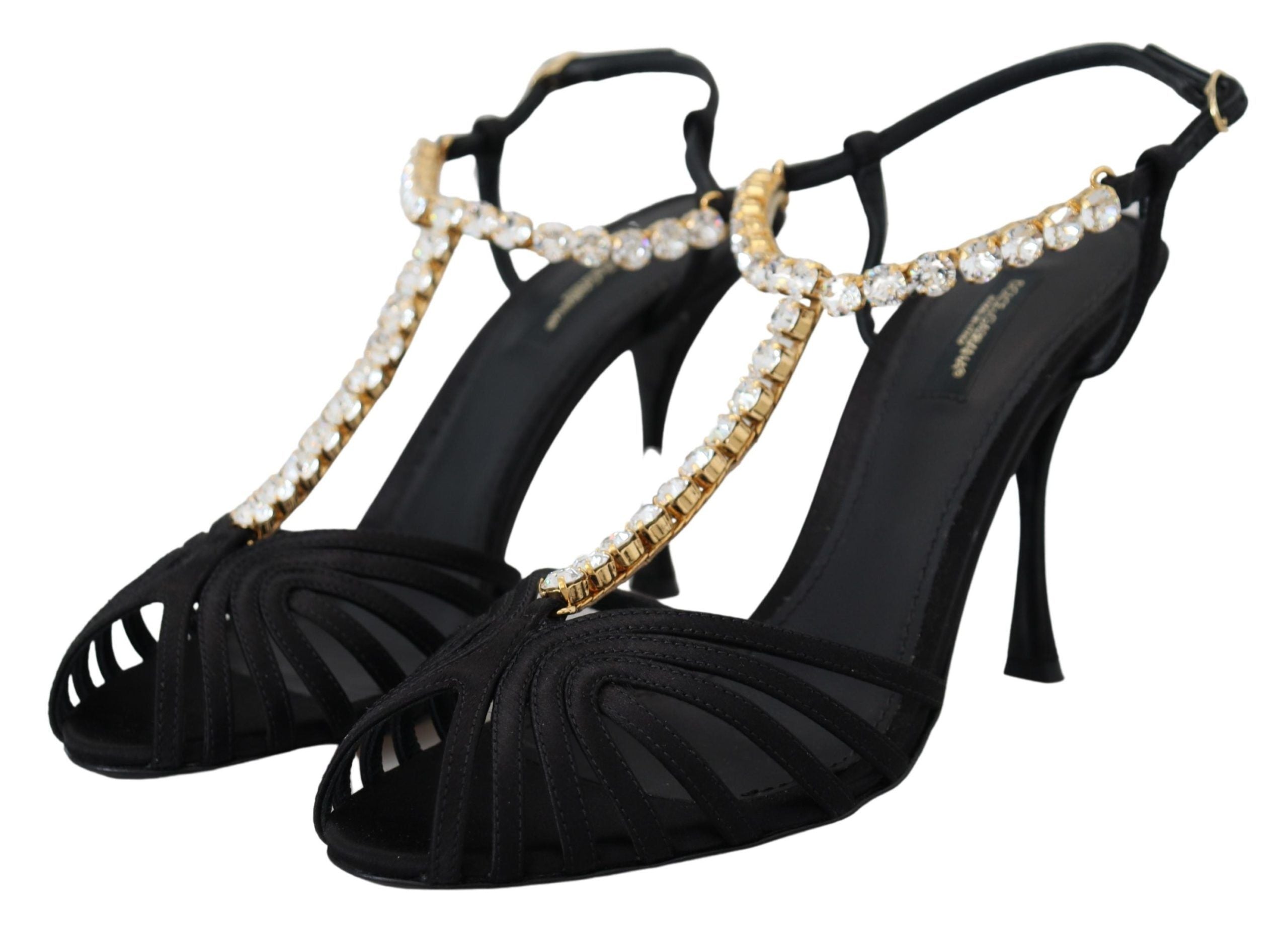 Dolce & Gabbana Elegant Silk Blend Crystal T-Strap Heels - ACCEXO