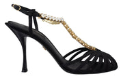 Dolce & Gabbana Elegant Silk Blend Crystal T-Strap Heels - ACCEXO