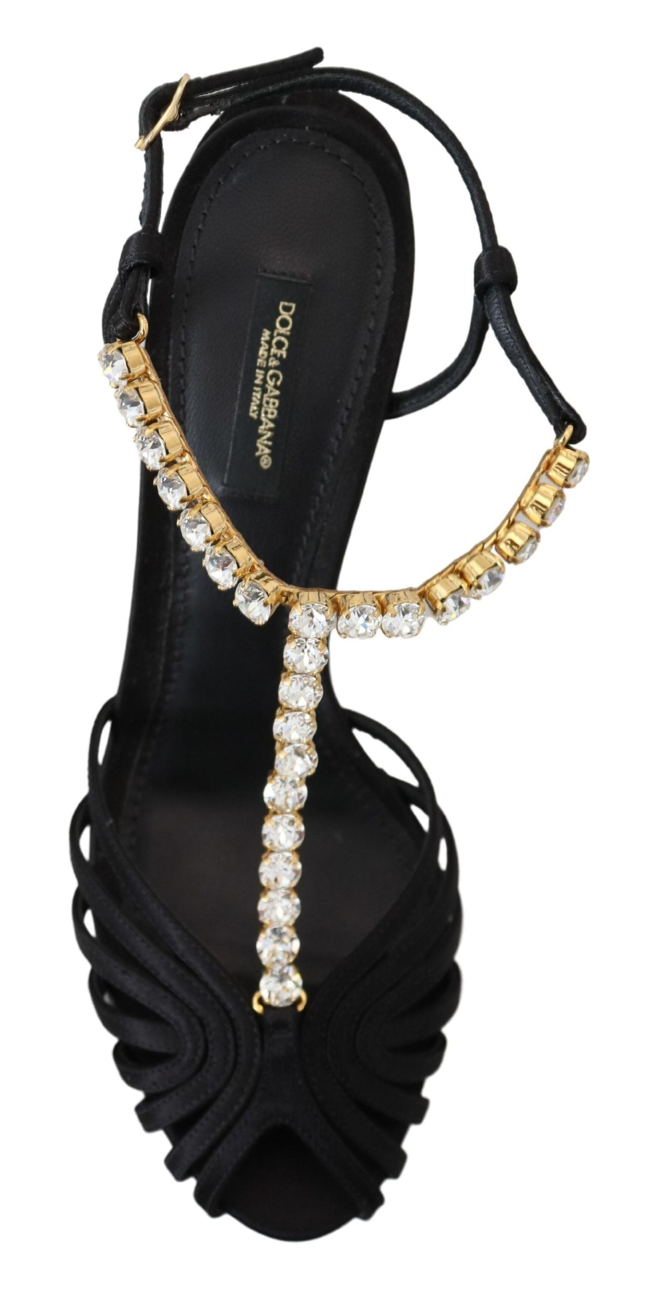 Dolce & Gabbana Elegant Silk Blend Crystal T-Strap Heels - ACCEXO