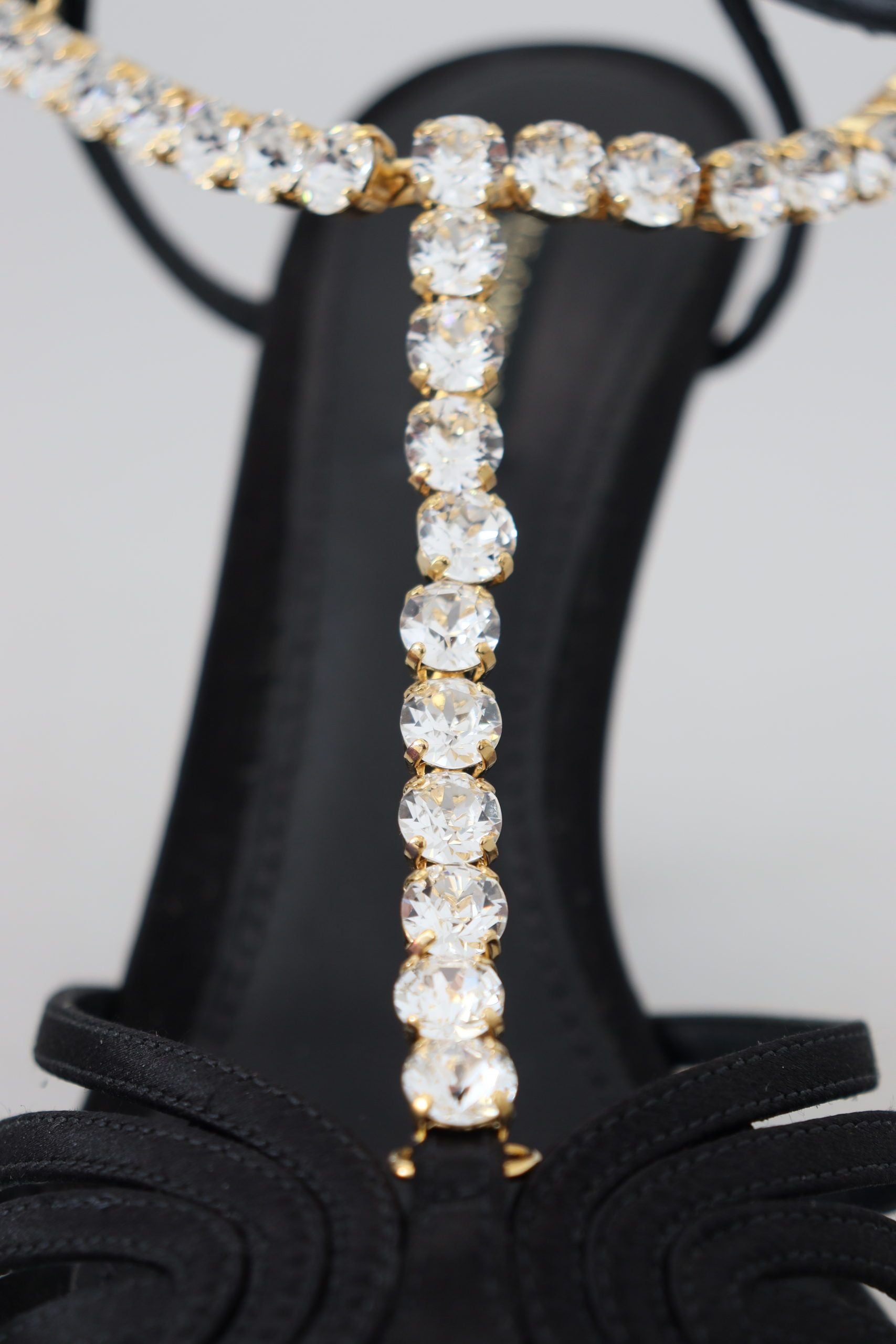 Dolce & Gabbana Elegant Silk Blend Crystal T-Strap Heels - ACCEXO