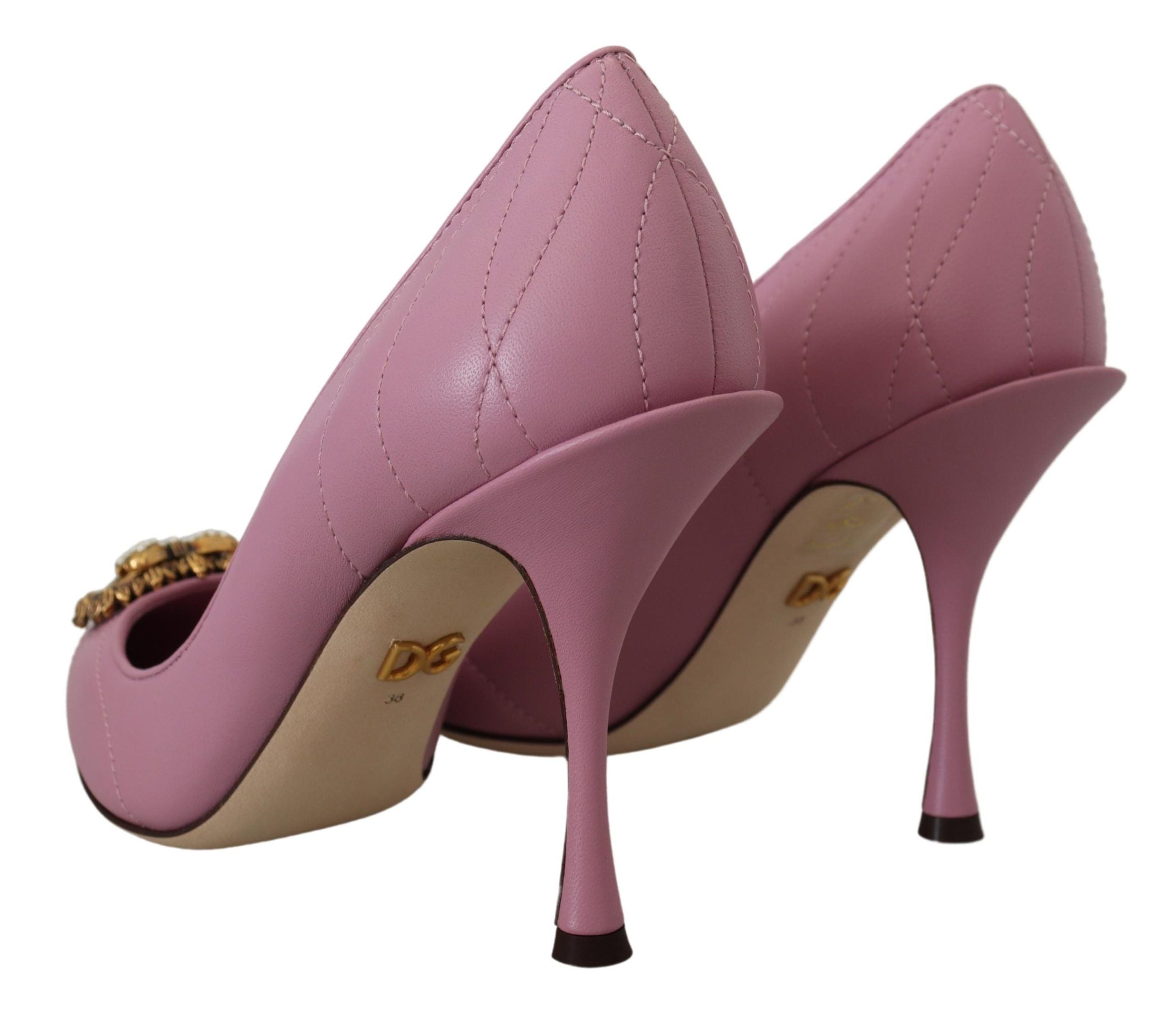 Dolce & Gabbana Devotion Leather Heels in Pink - ACCEXO