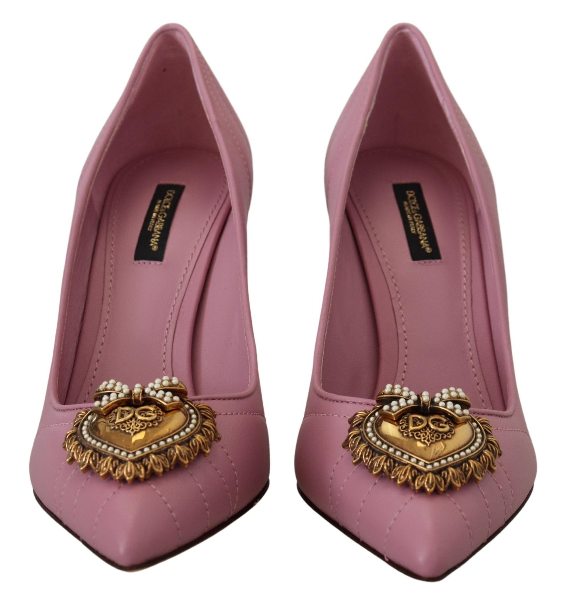 Dolce & Gabbana Devotion Leather Heels in Pink - ACCEXO