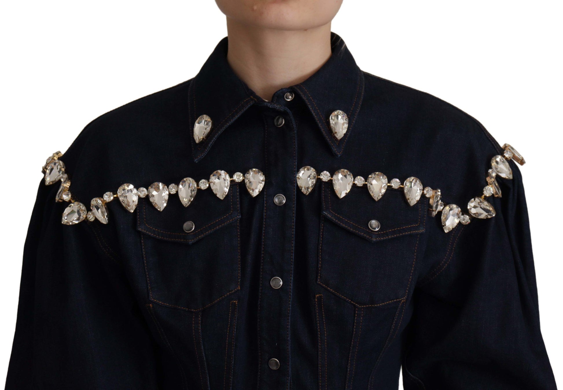 Dolce & Gabbana Elegant Crystal-Embellished Denim Jacket - ACCEXO