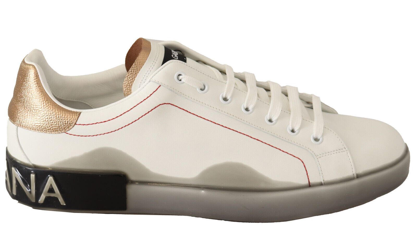 Dolce & Gabbana Elegant White & Gold Leather Sneakers - ACCEXO