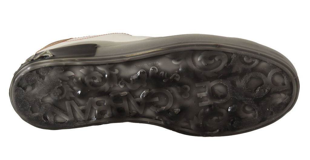 Dolce & Gabbana Elegant White & Gold Leather Sneakers - ACCEXO