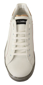 Dolce & Gabbana Elegant White & Gold Leather Sneakers - ACCEXO