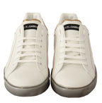 Dolce & Gabbana Elegant White & Gold Leather Sneakers - ACCEXO