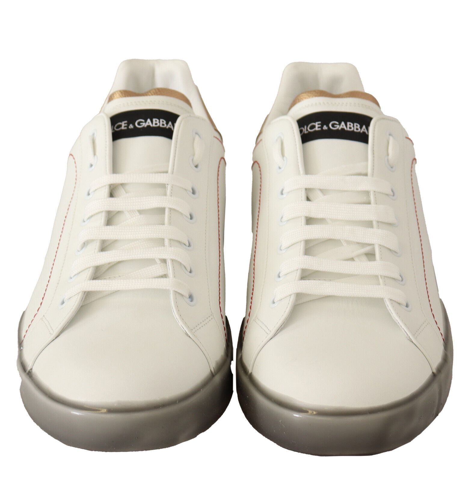 Dolce & Gabbana Elegant White & Gold Leather Sneakers - ACCEXO