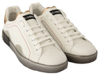 Dolce & Gabbana Elegant White & Gold Leather Sneakers - ACCEXO