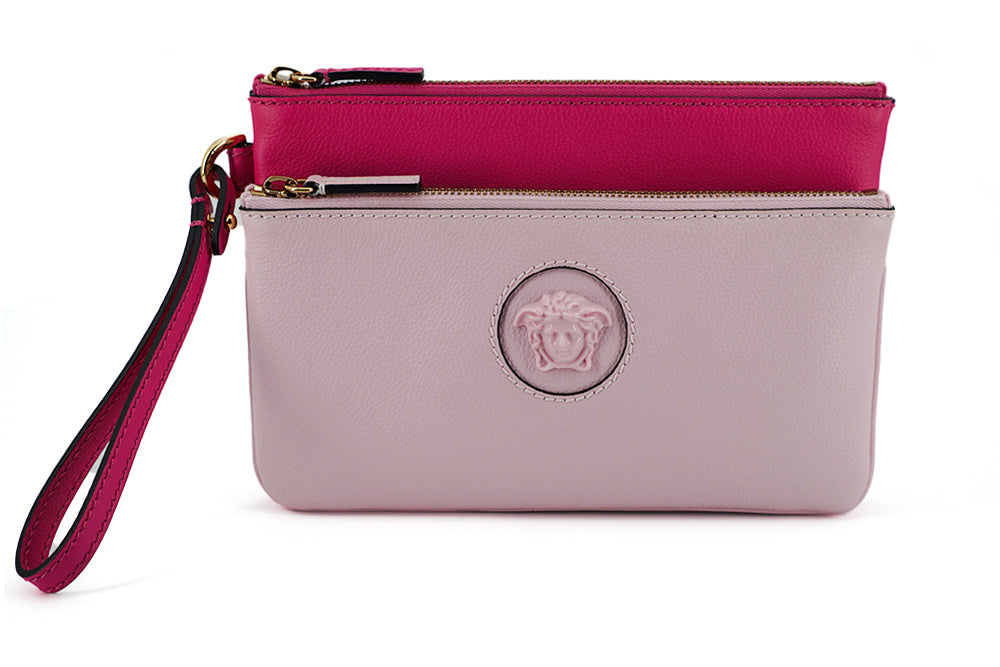 Versace Elegant Pink Leather Pouch Clutch - ACCEXO