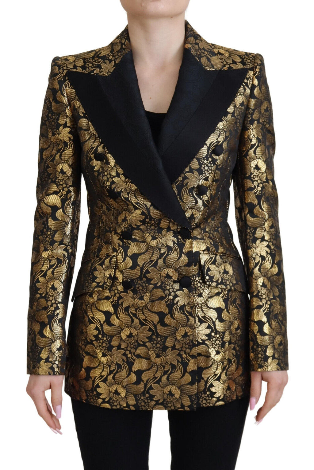 Dolce & Gabbana Elegant Black and Gold Floral Jacket - ACCEXO