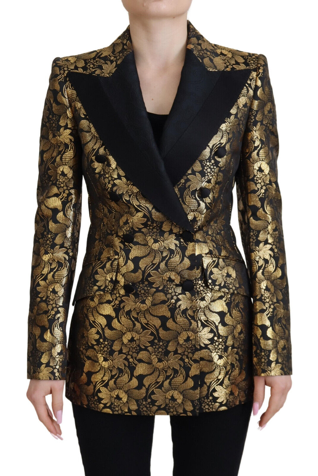 Dolce & Gabbana Elegant Black and Gold Floral Jacket - ACCEXO