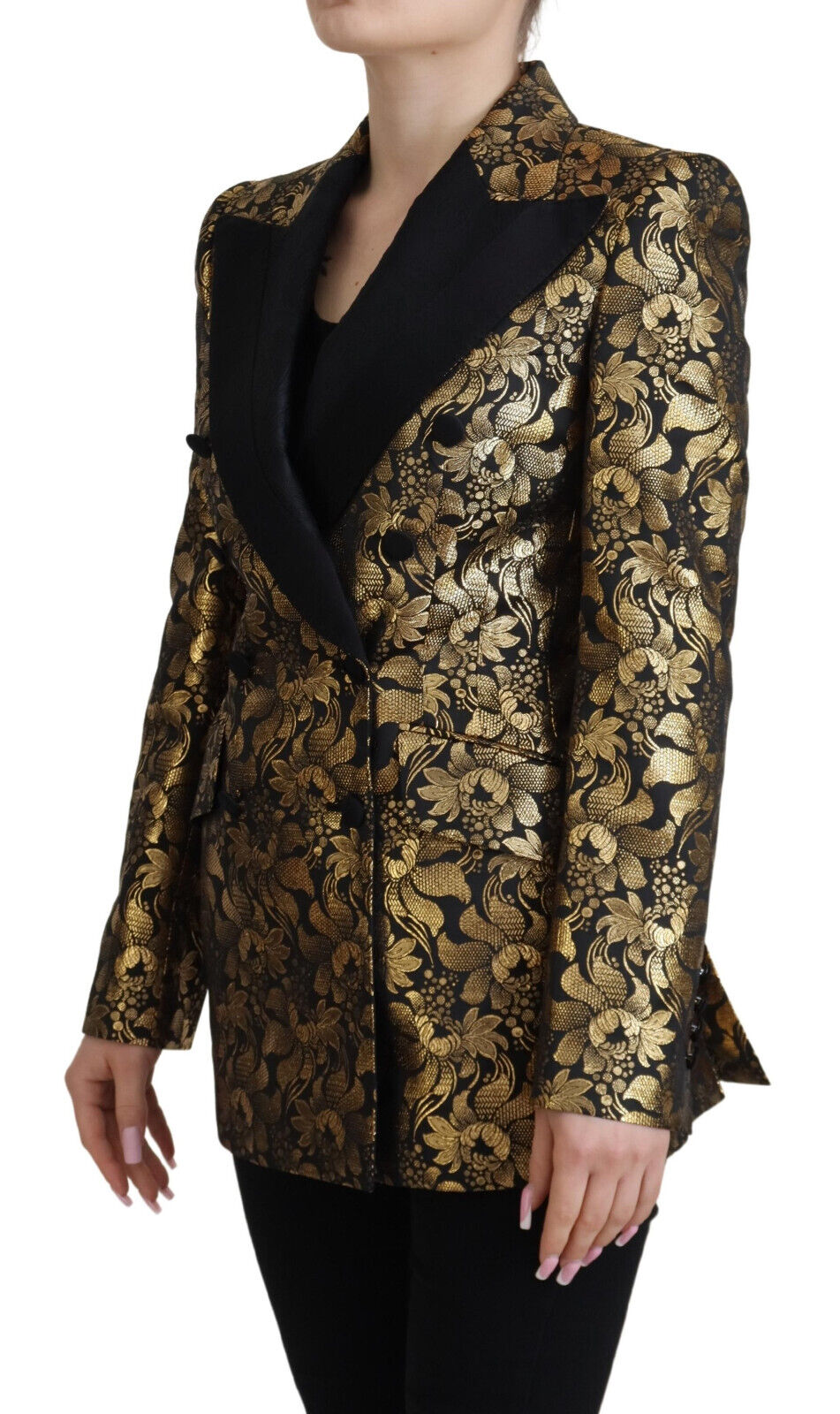 Dolce & Gabbana Elegant Black and Gold Floral Jacket - ACCEXO