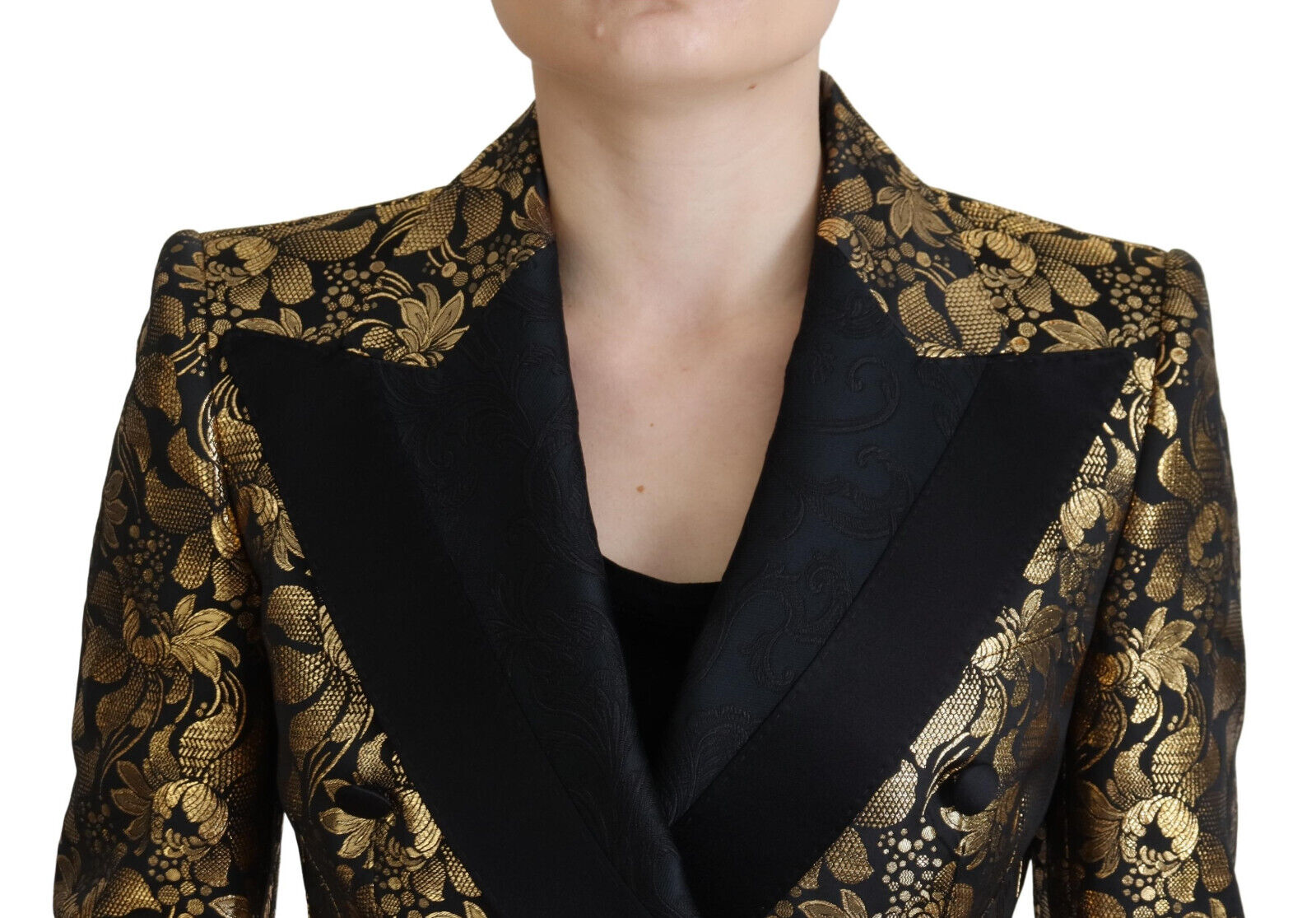 Dolce & Gabbana Elegant Black and Gold Floral Jacket - ACCEXO