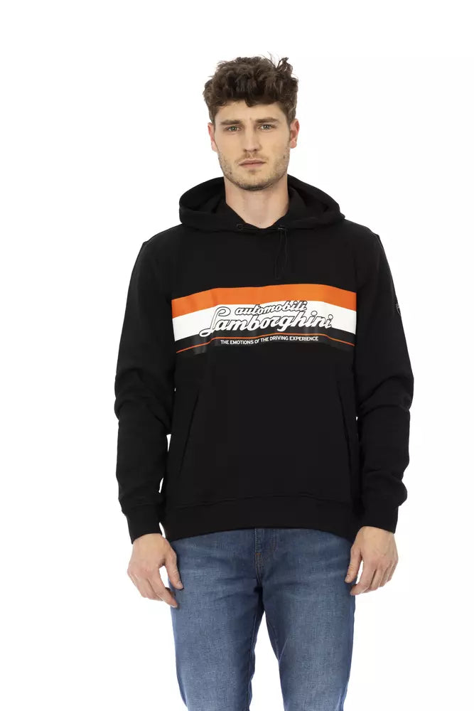 Automobili Lamborghini Black Cotton Men Sweater with Hood - ACCEXO