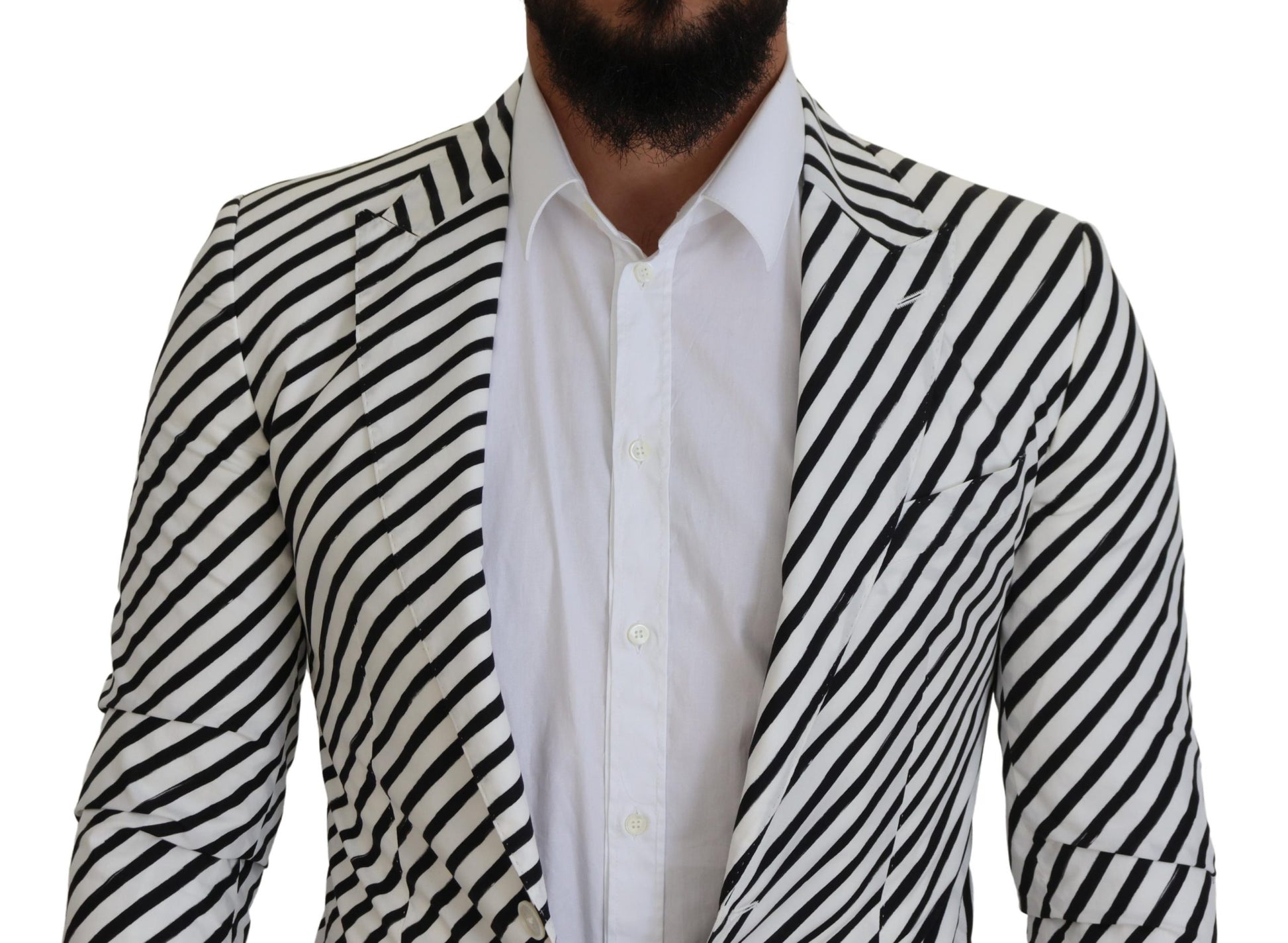 Dolce & Gabbana Elegant White Striped Single Breasted Blazer - ACCEXO