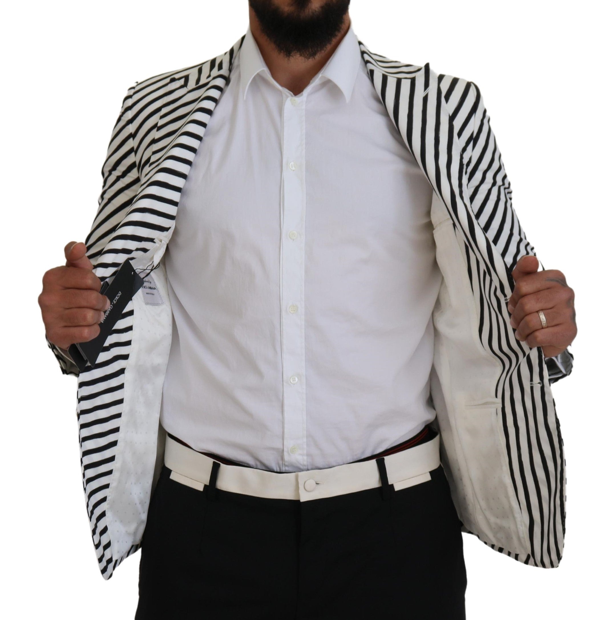 Dolce & Gabbana Elegant White Striped Single Breasted Blazer - ACCEXO