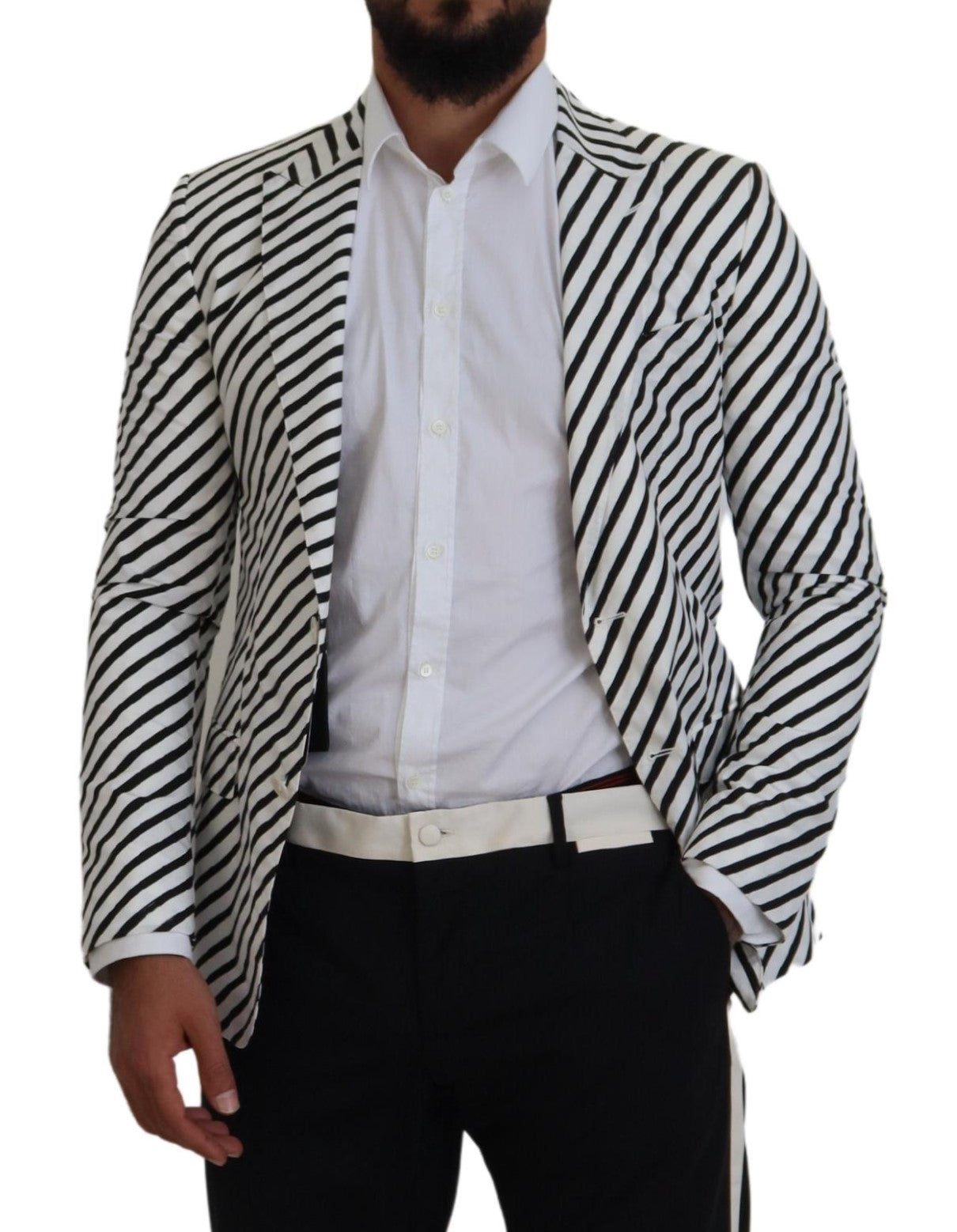 Dolce & Gabbana Elegant White Striped Single Breasted Blazer - ACCEXO