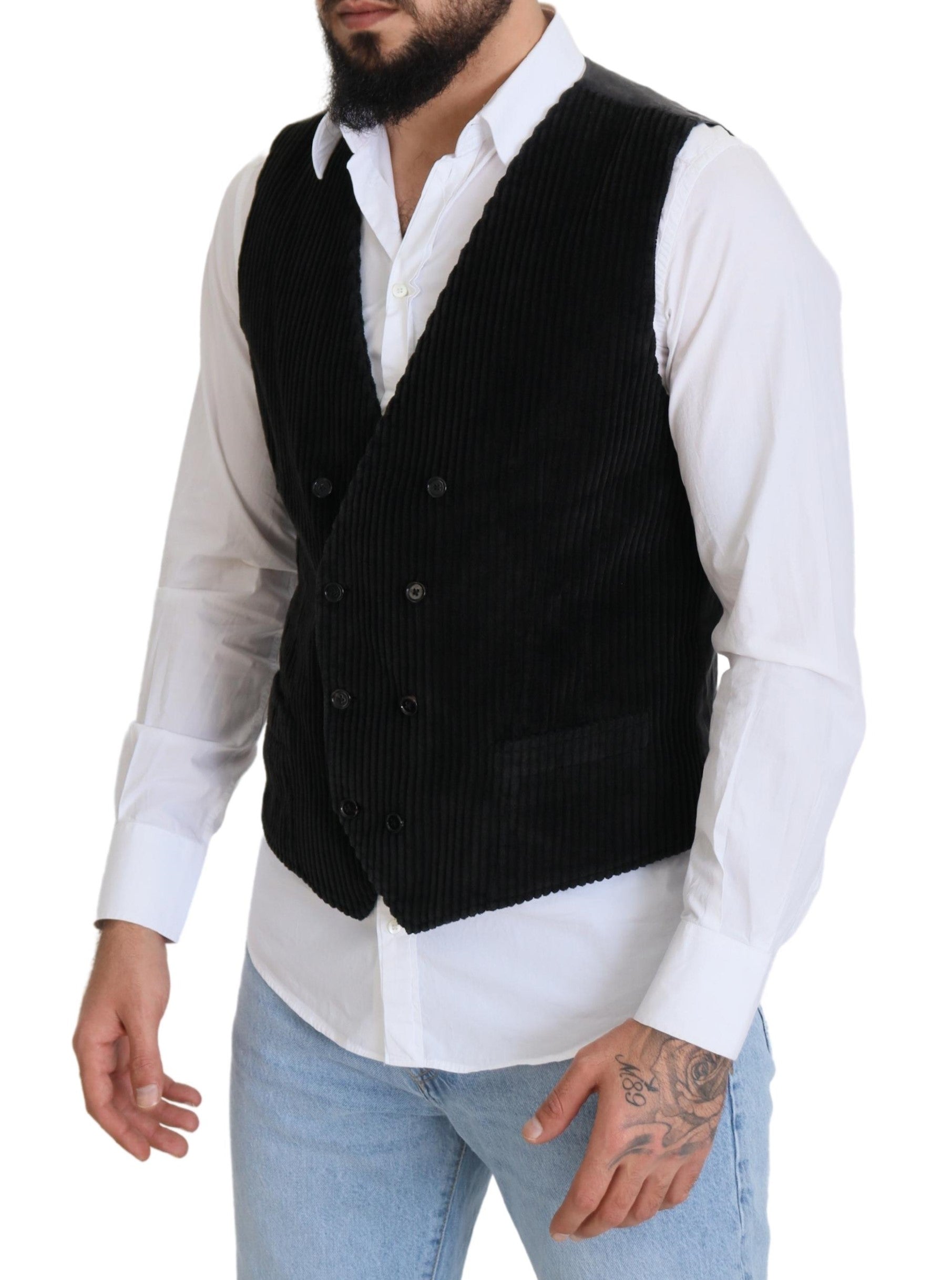 Dolce & Gabbana Elegant Black Double Breasted Dress Vest - ACCEXO