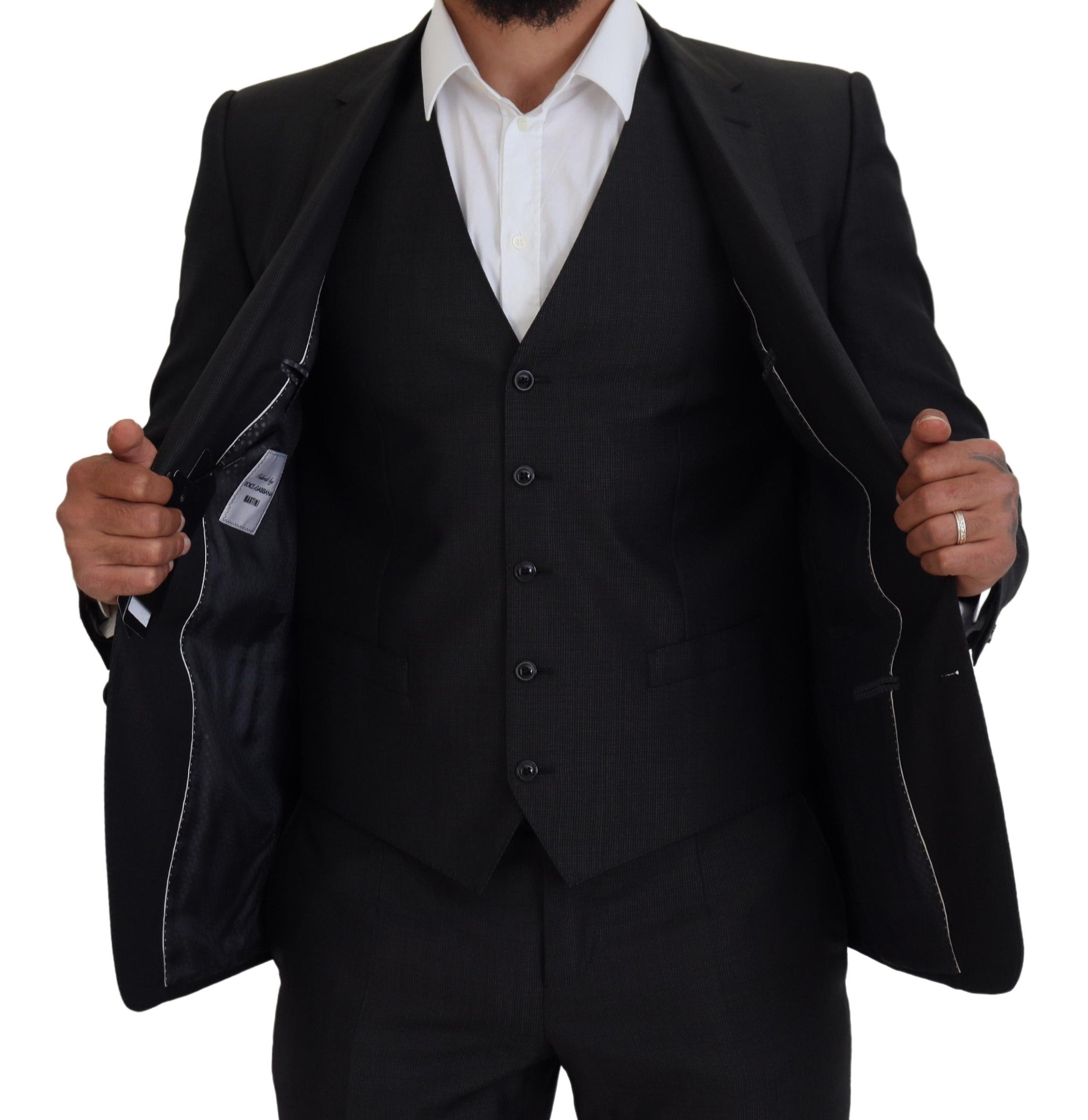 Dolce & Gabbana Elegant Gray Martini Three-Piece Wool Silk Suit - ACCEXO