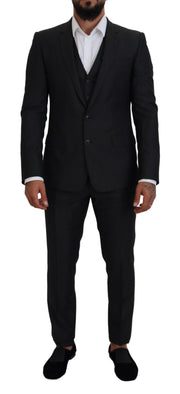 Dolce & Gabbana Elegant Gray Martini Three-Piece Wool Silk Suit - ACCEXO