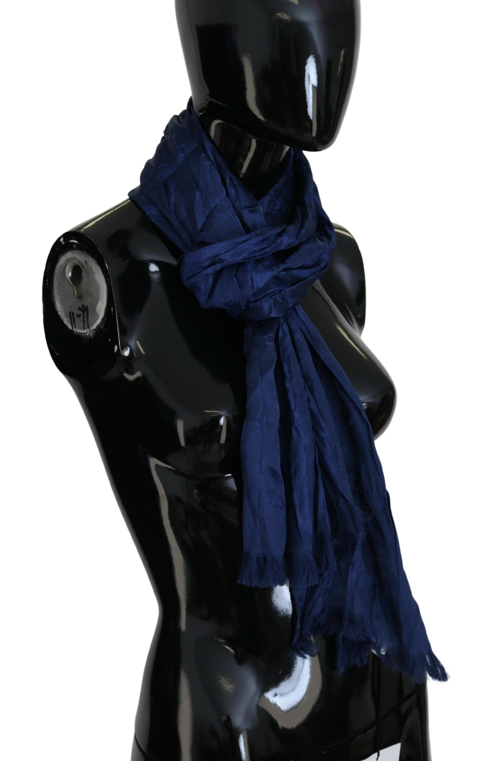 Costume National Elegant Silk Fringe Scarf in Chic Blue - ACCEXO