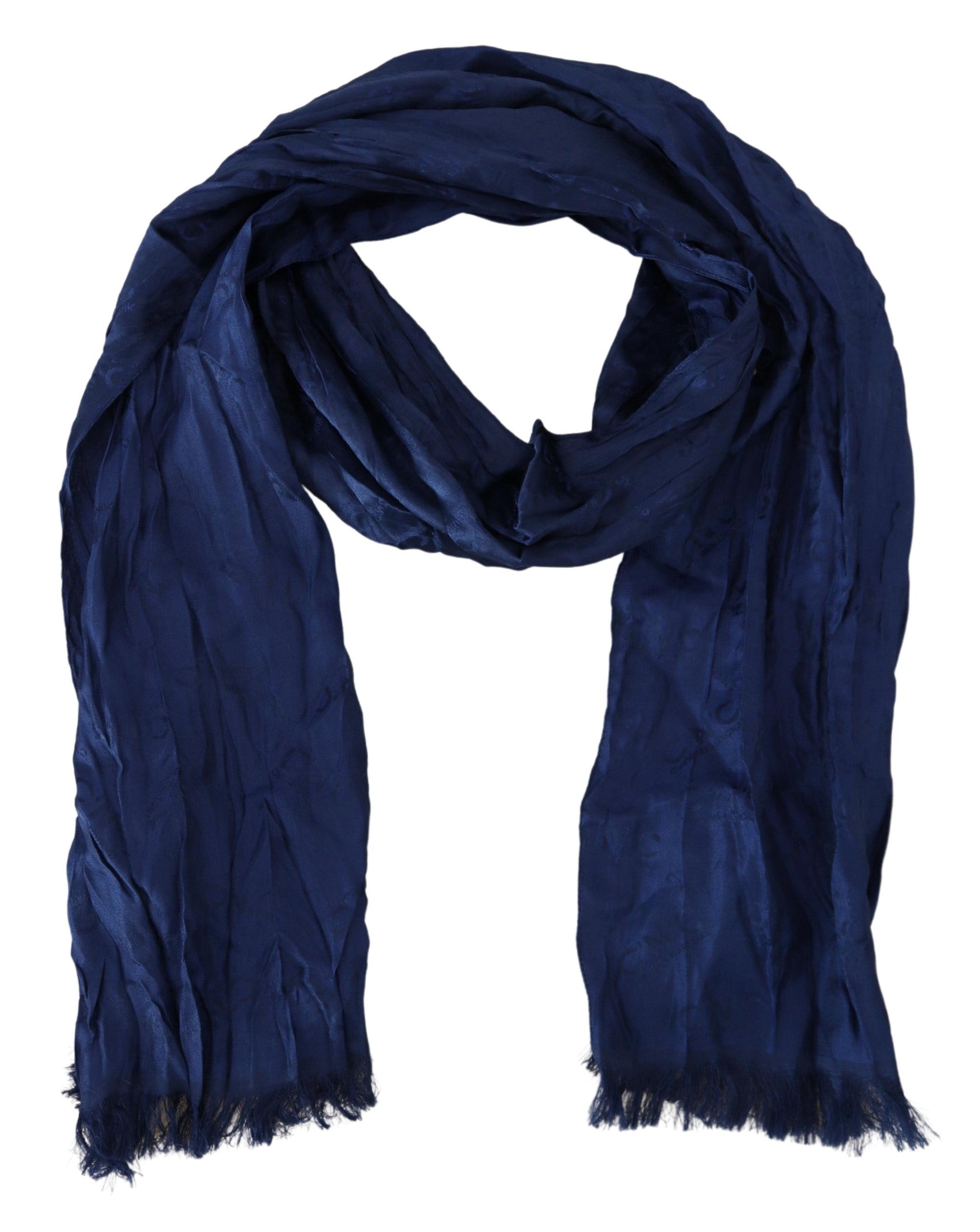 Costume National Elegant Silk Fringe Scarf in Chic Blue - ACCEXO