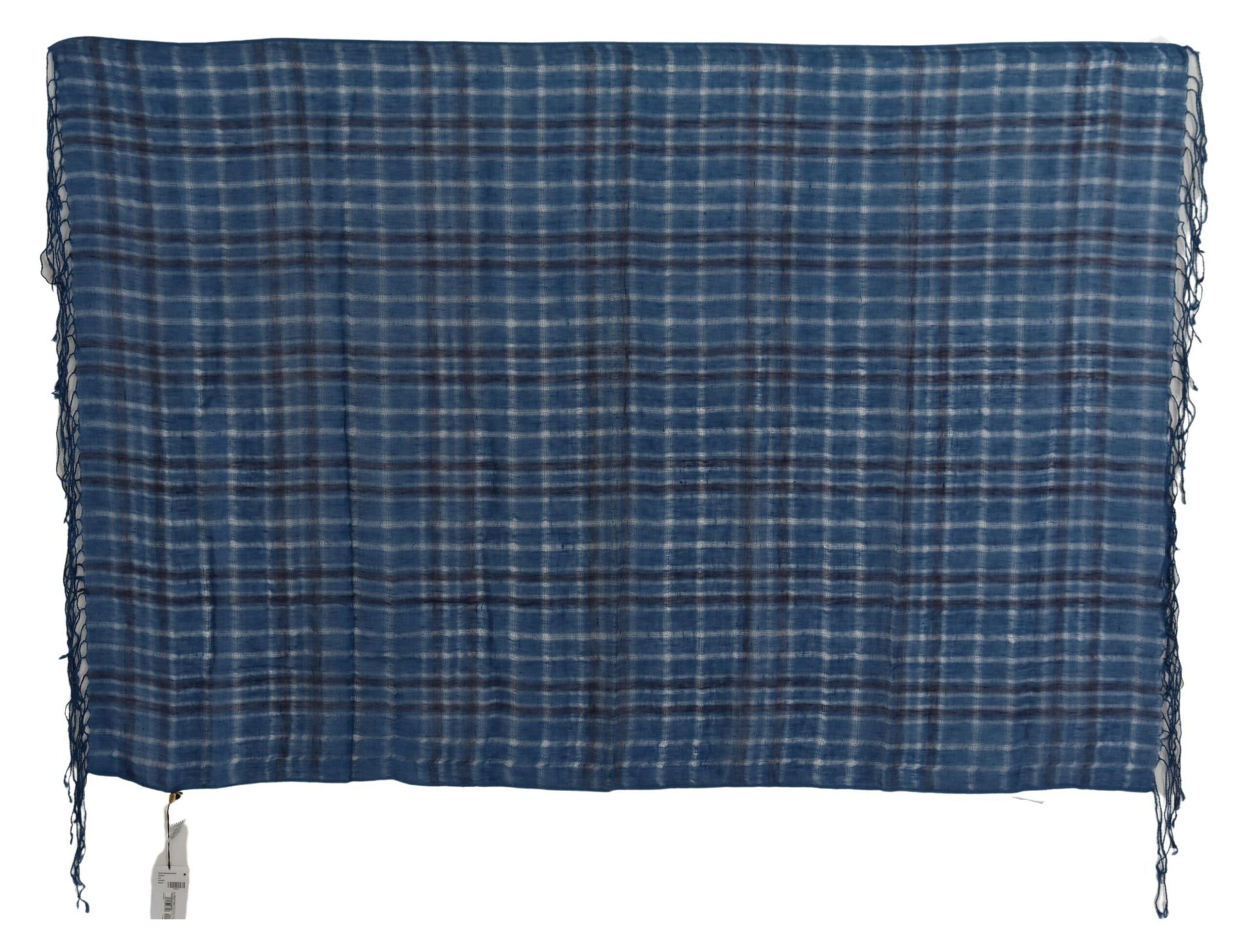 Costume National Chic Linen Fringed Scarf in Blue Checkered - ACCEXO