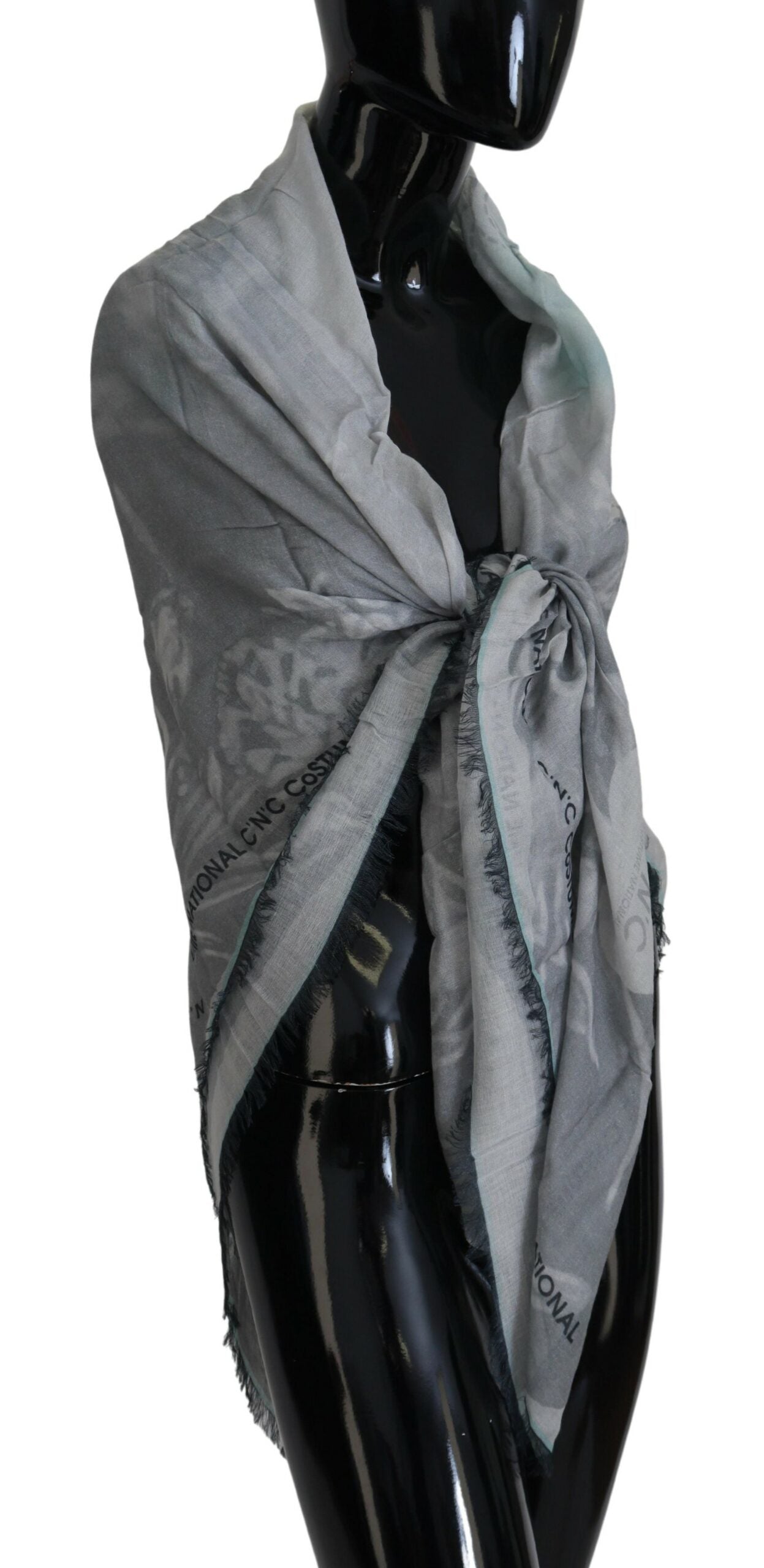 Costume National Chic Designer Grey Scarf with Fringes - ACCEXO