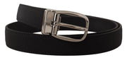 Dolce & Gabbana Black Grosgrain Leather Silver Logo Buckle Belt for Men