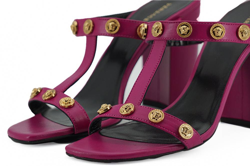 Versace Elegant Purple Calf Leather High Sandals - ACCEXO
