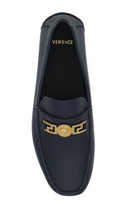Versace Elegant Navy Blue Calf Leather Loafers - ACCEXO