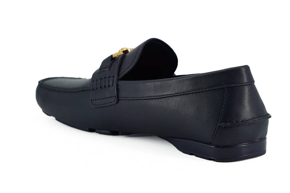 Versace Elegant Navy Blue Calf Leather Loafers - ACCEXO