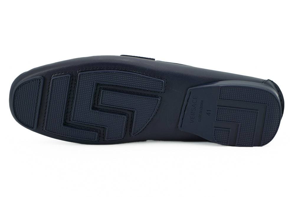 Versace Elegant Navy Blue Calf Leather Loafers - ACCEXO