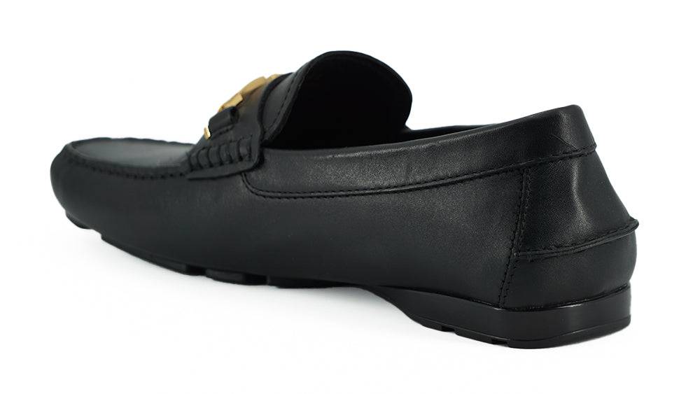 Versace Elegant Black Calf Leather Men's Loafers - ACCEXO