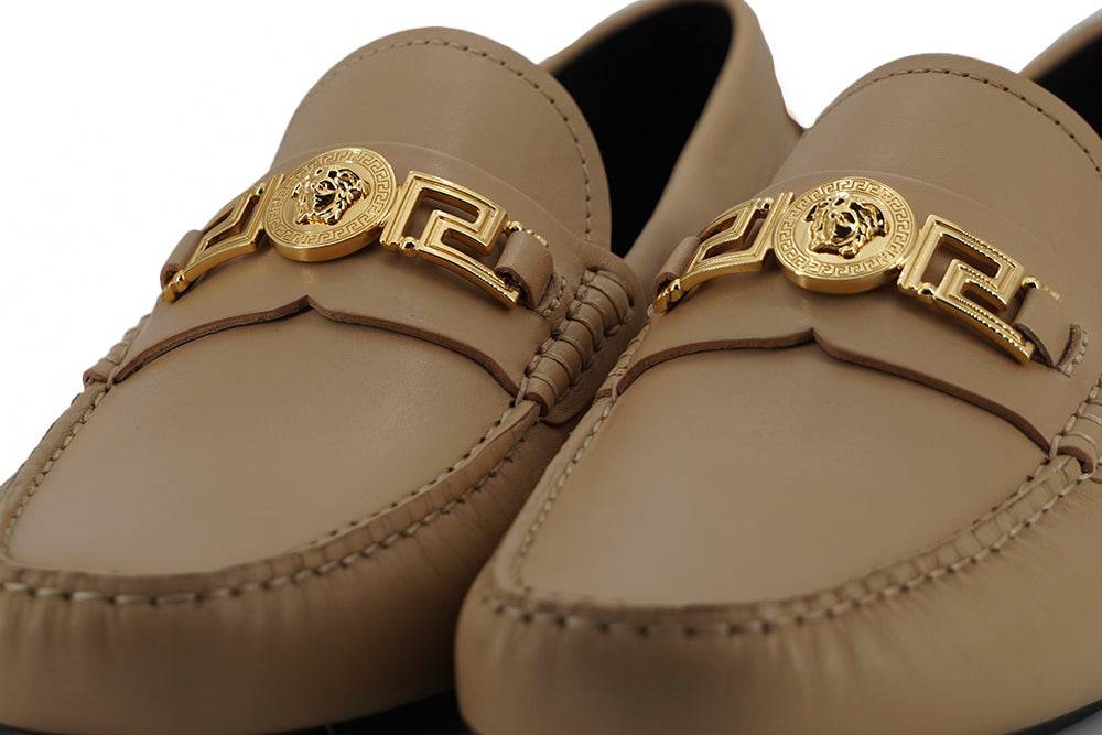 Versace Exquisite Medusa Gold-Tone Leather Loafers - ACCEXO