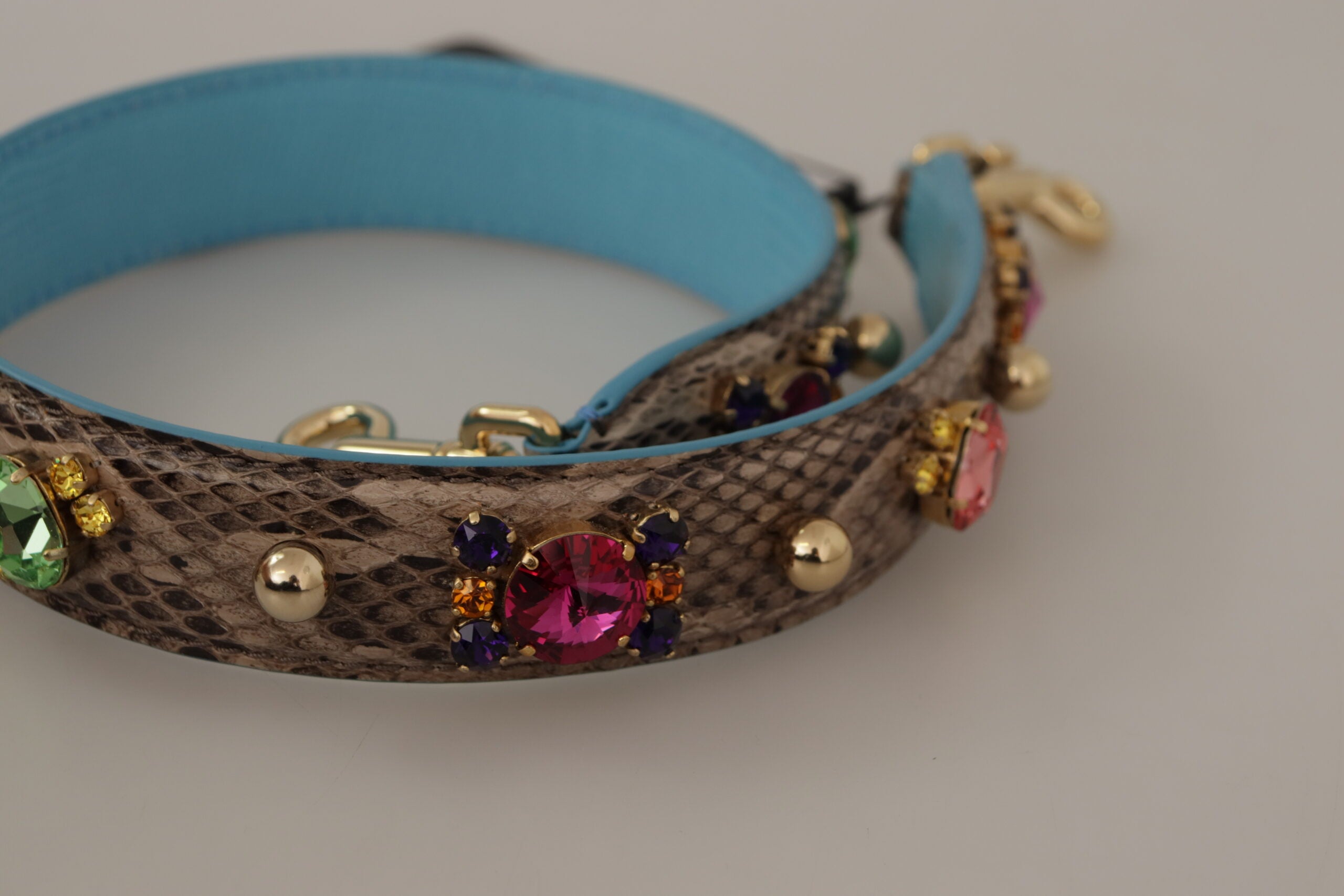 Dolce & Gabbana Brown Exotic Leather Crystals Shoulder Strap