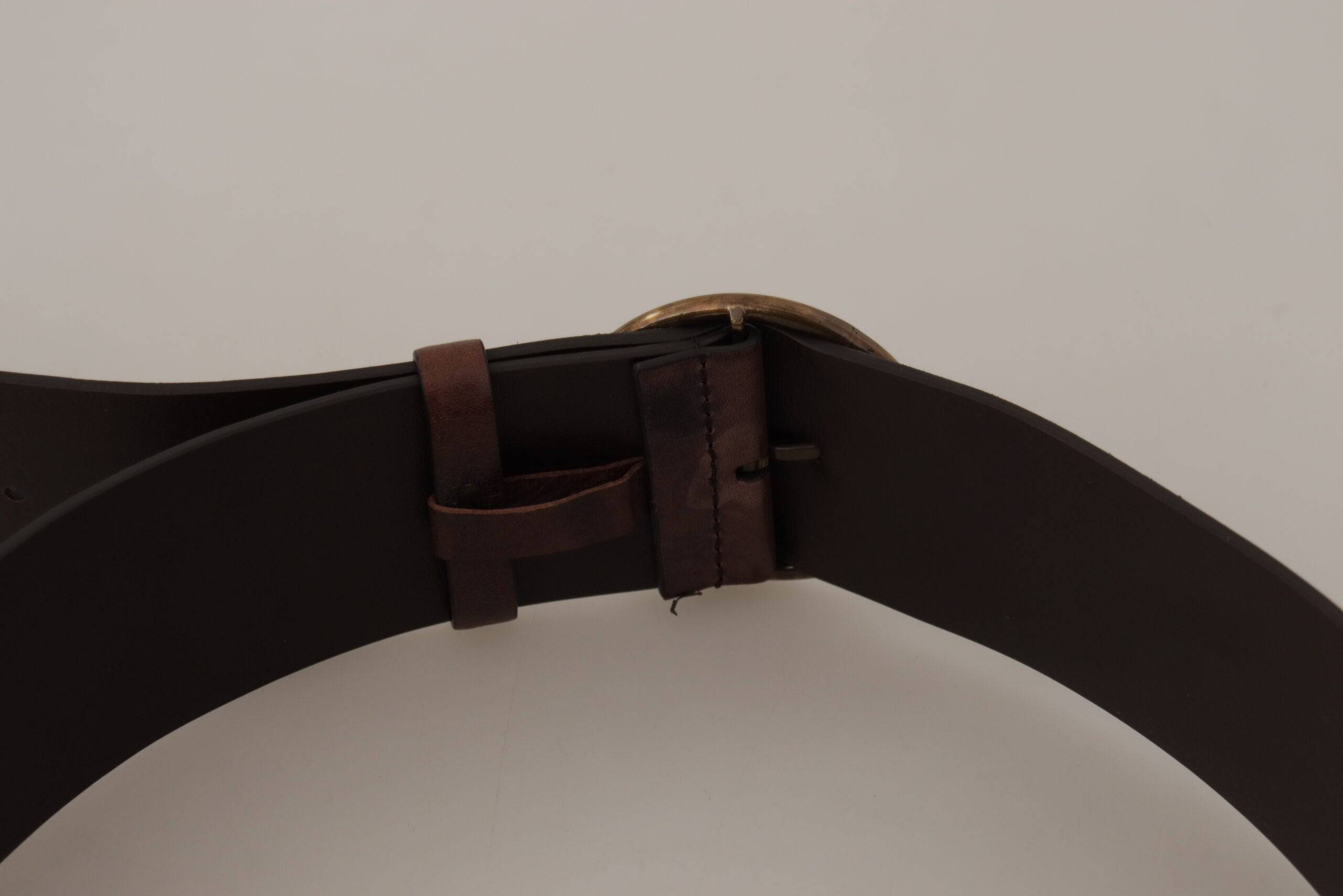 Dolce & Gabbana Elegant Dark Brown Leather Belt with Logo Buckle - ACCEXO