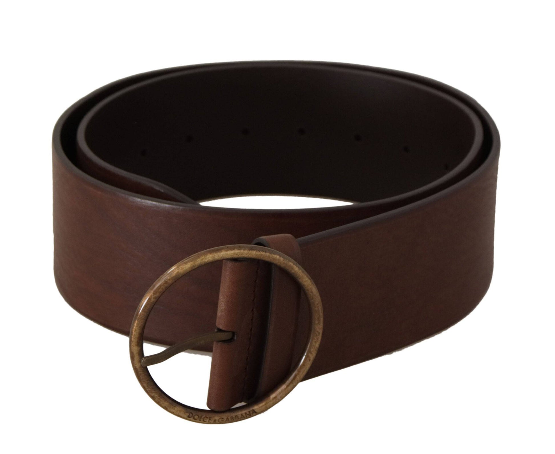 Dolce & Gabbana Elegant Brown Leather Belt with Engraved Buckle - ACCEXO
