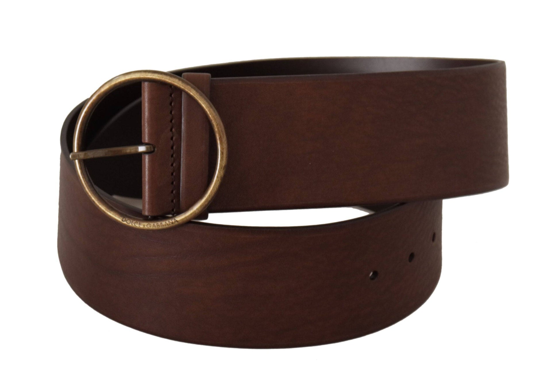 Dolce & Gabbana Elegant Brown Leather Belt with Engraved Buckle - ACCEXO