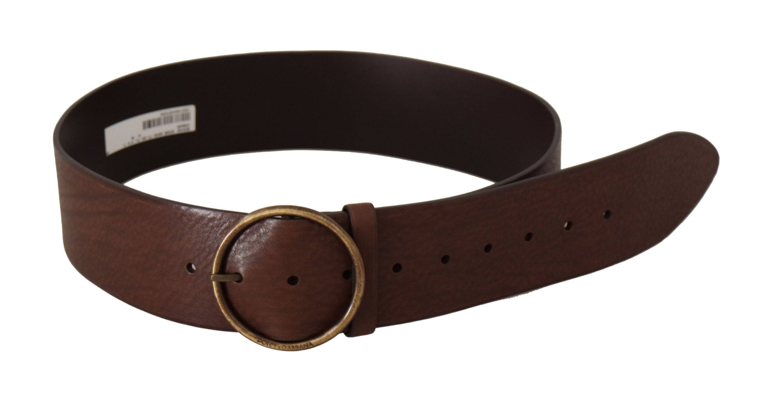 Dolce & Gabbana Elegant Brown Leather Belt with Engraved Buckle - ACCEXO