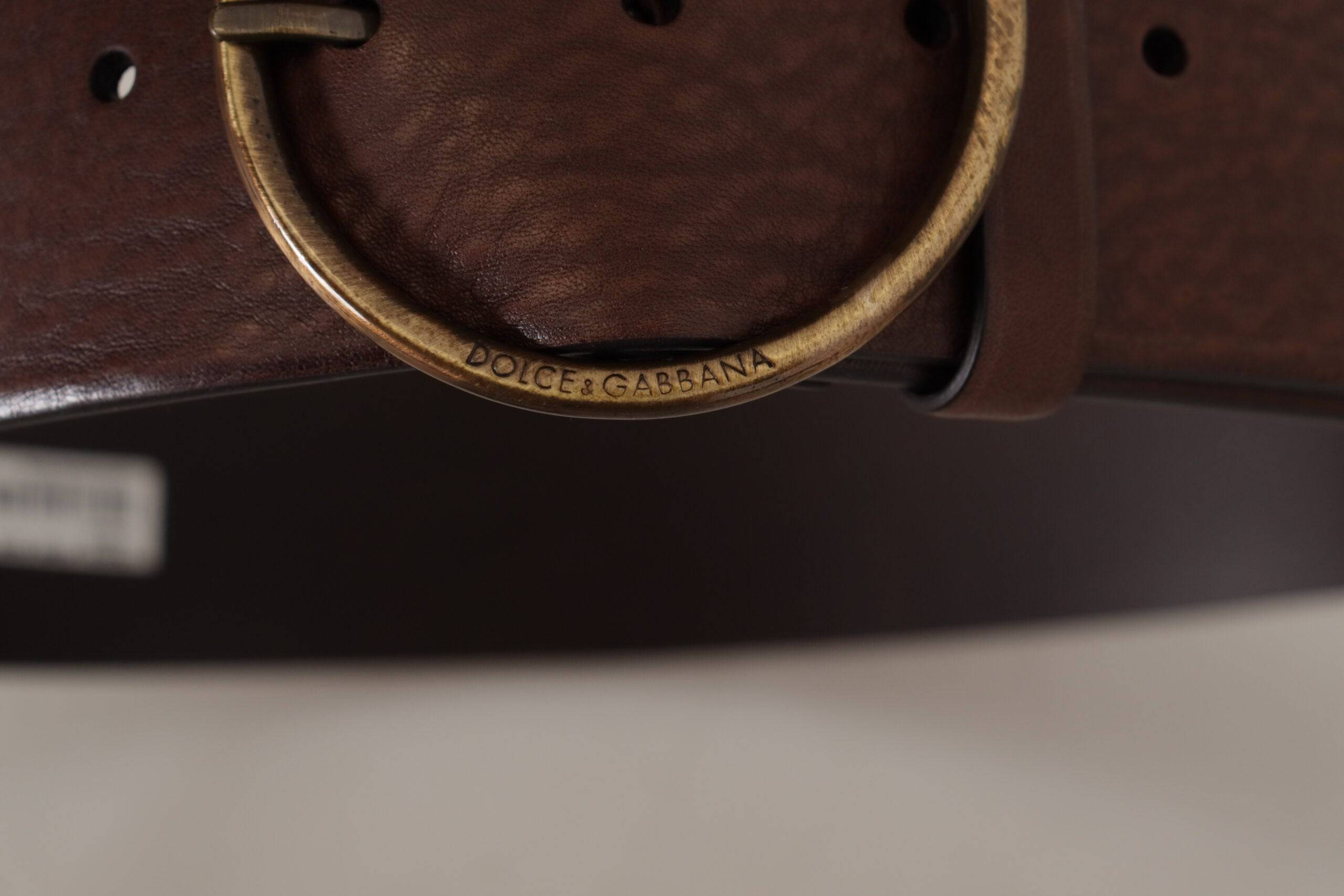 Dolce & Gabbana Elegant Brown Leather Belt with Engraved Buckle - ACCEXO