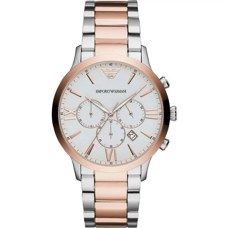 Emporio Armani Silver and Bronze Steel Chronograph Watch for Men