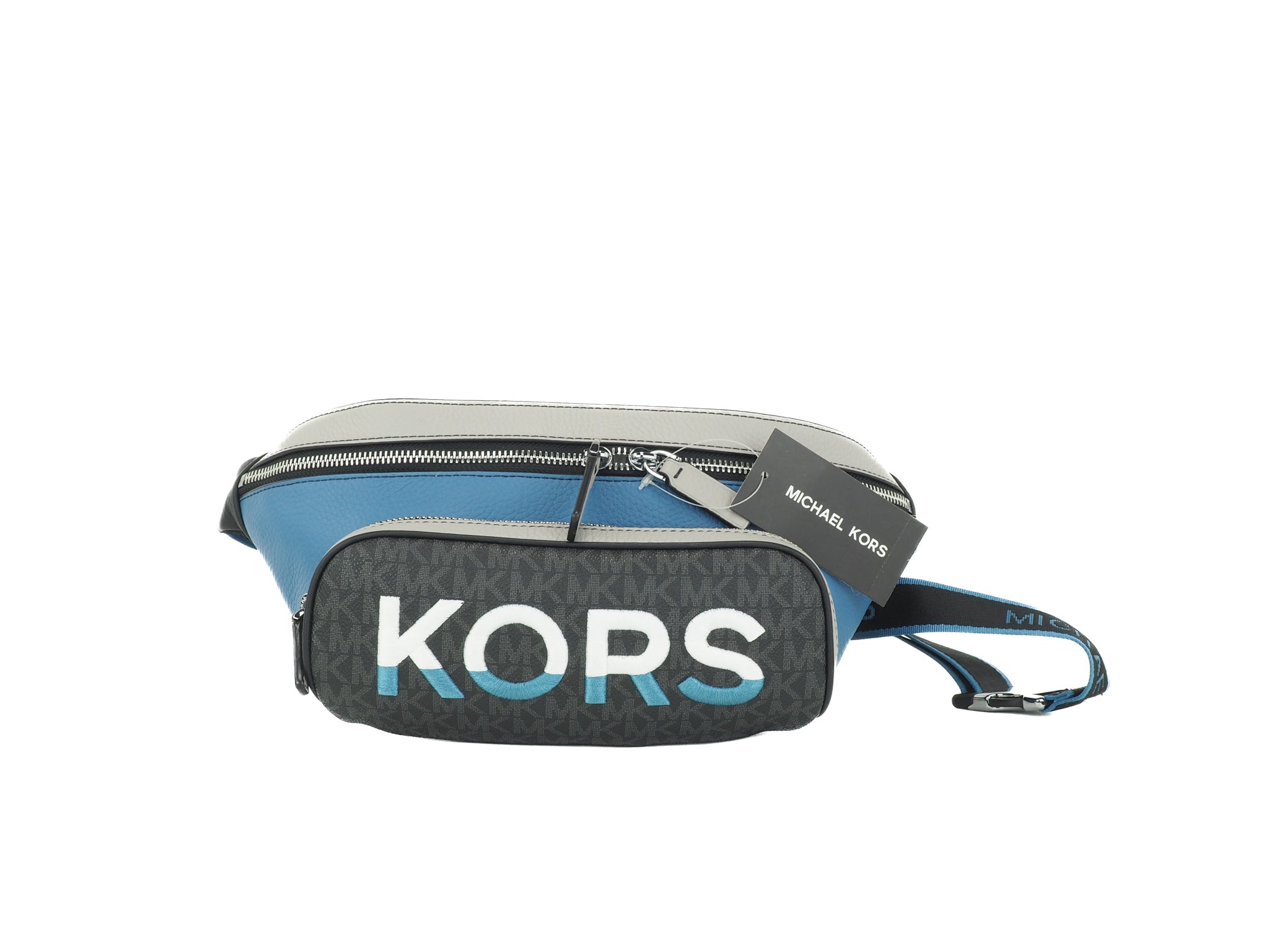 Michael Kors Cooper Large Blue Multi Leather Embroidered Logo Utility Belt Bag - ACCEXO