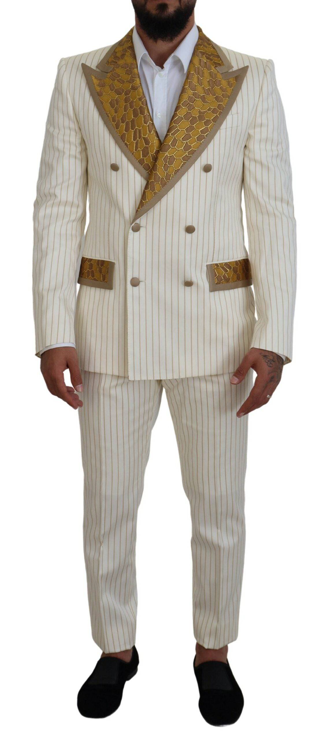 Dolce & Gabbana Elegant Off White Double Breasted Suit - ACCEXO