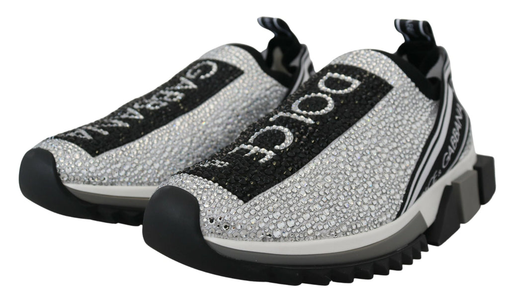 Dolce & Gabbana Sparkling Silver Rhinestone Sneakers - ACCEXO
