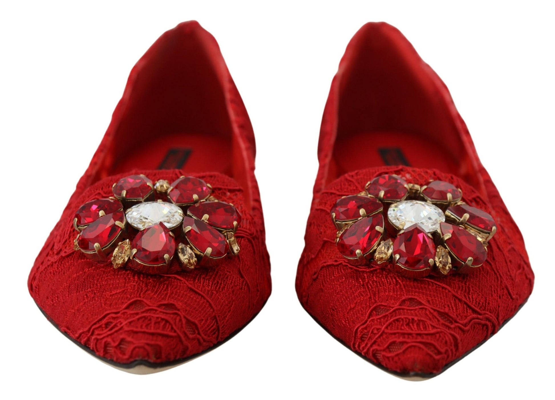 Dolce & Gabbana Red Crystal-Embellished Flats - ACCEXO